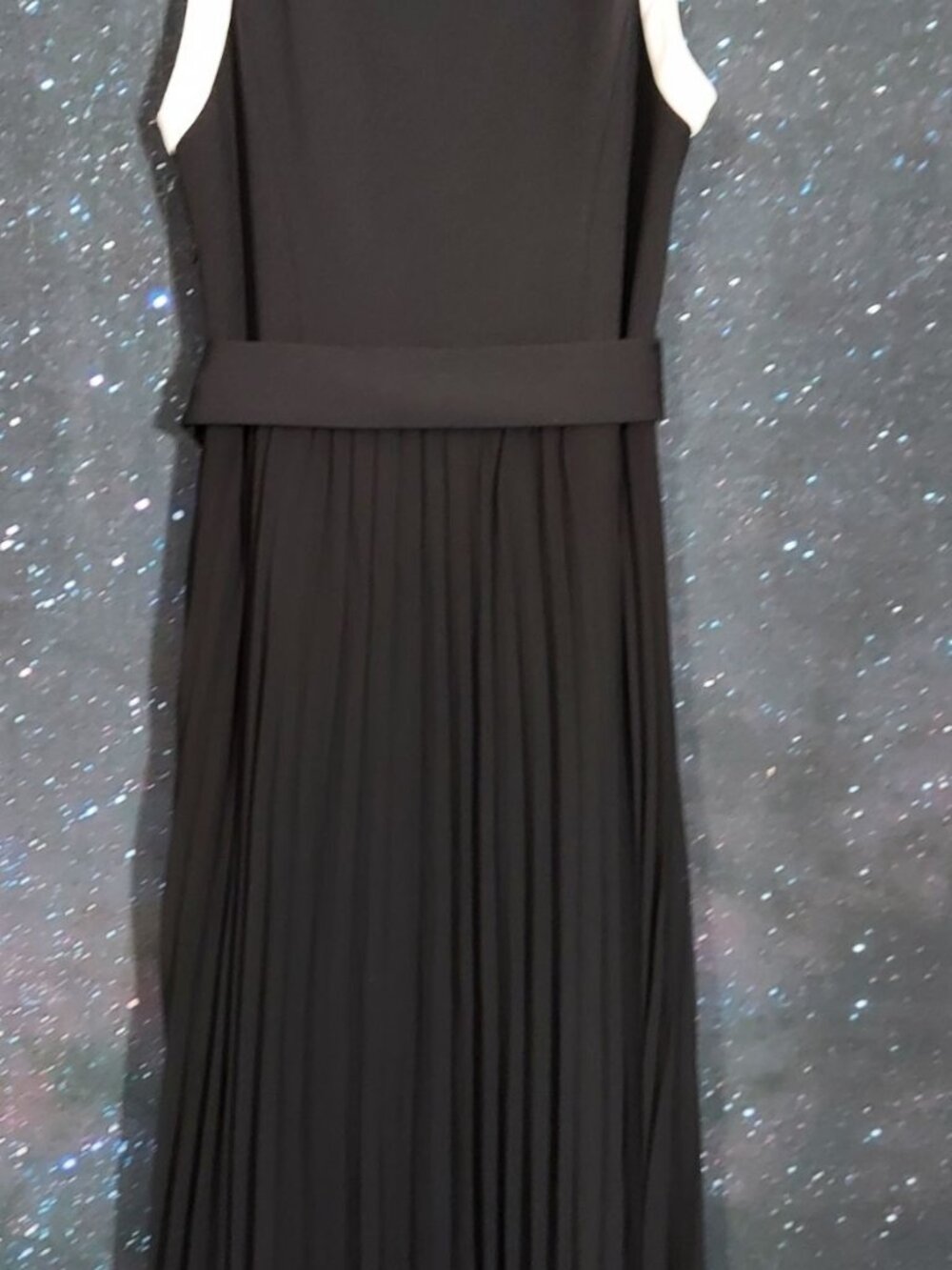 Karl Lagerfeld Paris Black Ivory Belted Pleated Colorblock Business Midi Dress - Picture 7 of 9